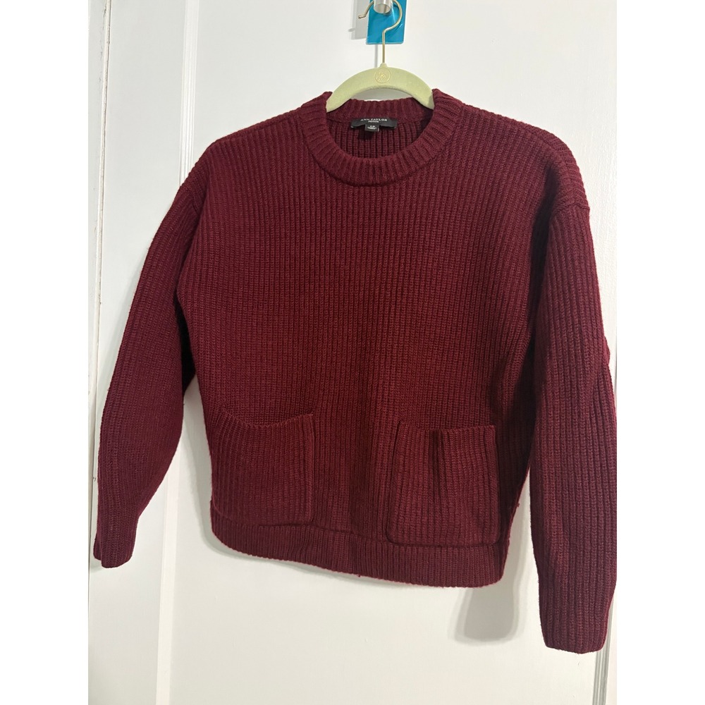 Ann Taylor Petite Womens‎ LP Burgundy Chunky Ribbed Sweater Front Pockets